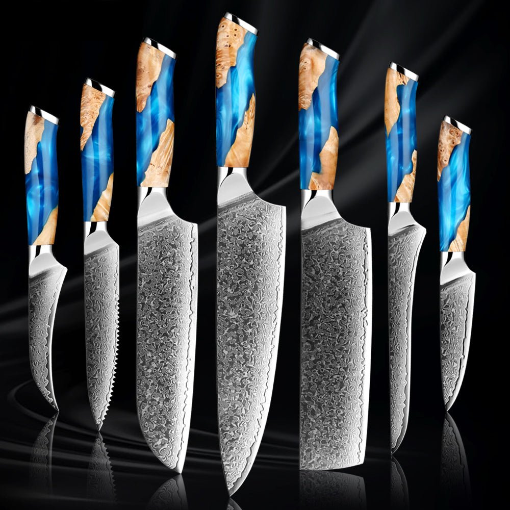 7 Piece Japanese VG10 Damascus Chef Knife Set - Letcase