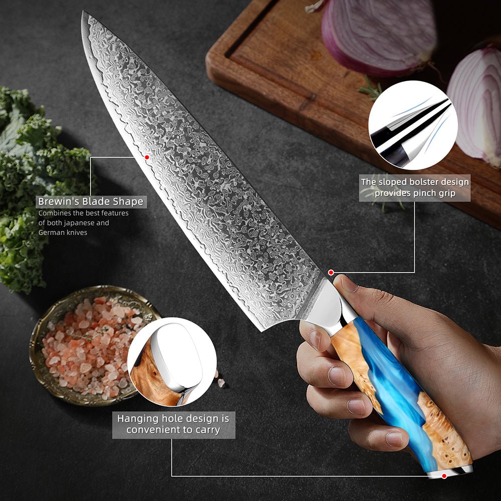The Best Japanese VG-10 Steel Chef Knife with Resin Handle in the USA -  Best Damascus Chef's Knives