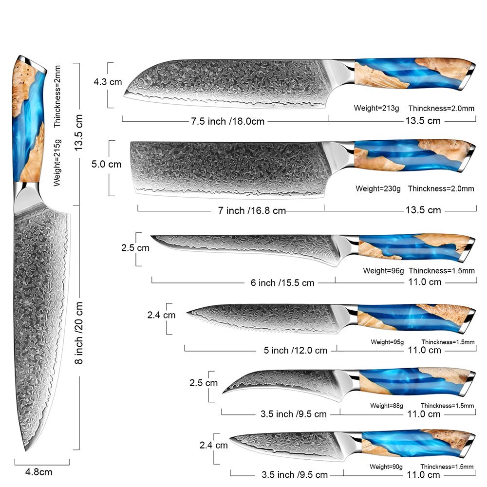 7 Piece Japanese VG10 Damascus Chef Knife Set - Letcase