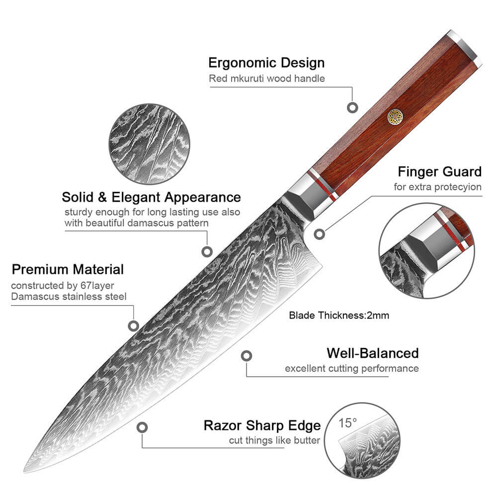 Knife Damascus Steel 67 Layers, Steel Kitchen Knives Set
