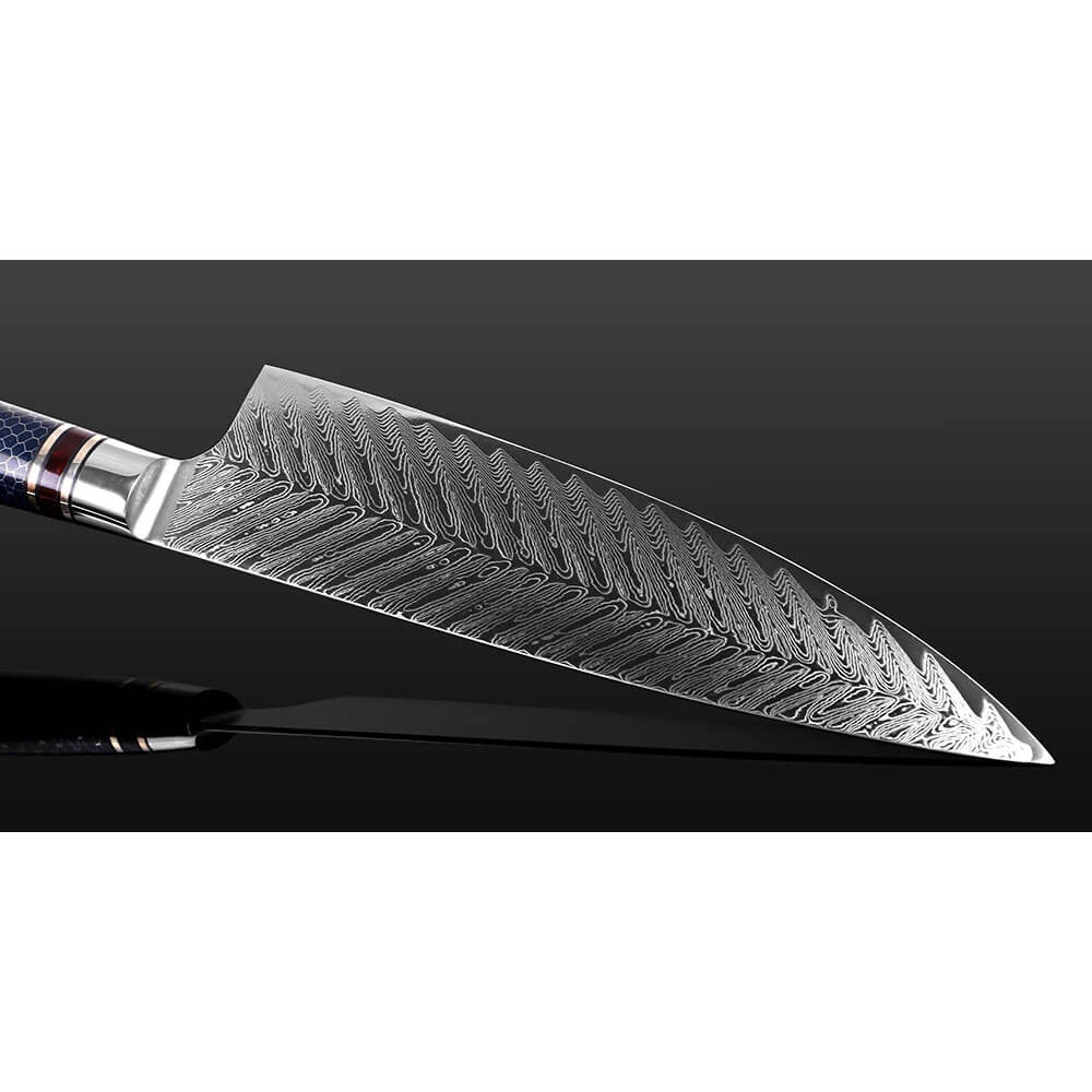 8 Inch Damascus Kitchen Knife, Blue Resin Handle - Letcase