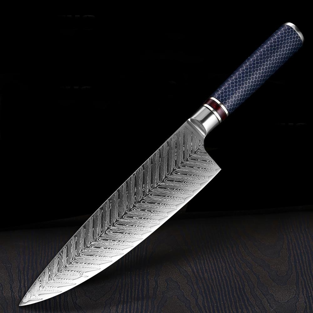 8 Inch Damascus Kitchen Knife, Blue Resin Handle - Letcase