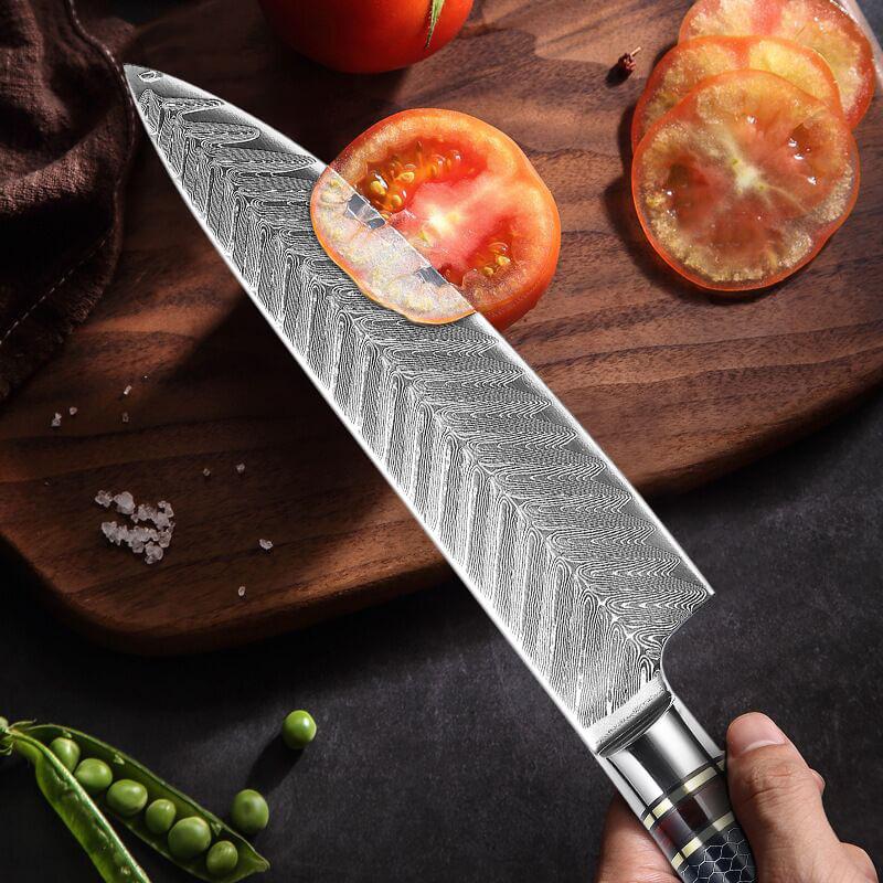 8 Inch Damascus Kitchen Knife, Blue Resin Handle - Letcase
