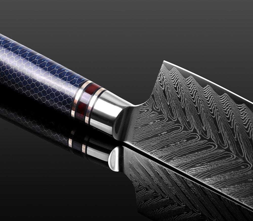 8 Inch Damascus Kitchen Knife, Blue Resin Handle - Letcase