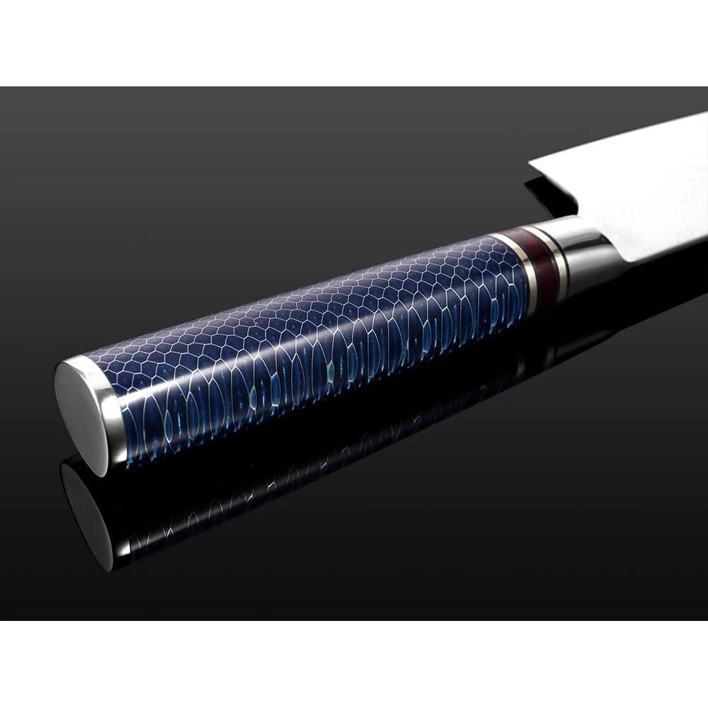 8 Inch Damascus Kitchen Knife, Blue Resin Handle - Letcase