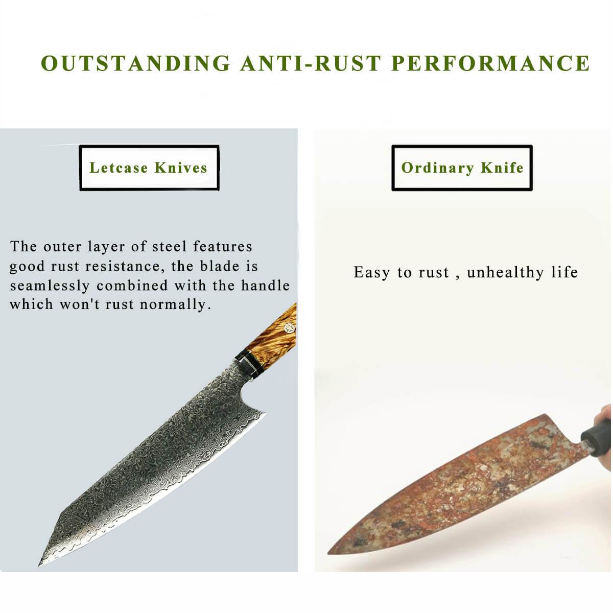 8 Inch Damascus Kiritsuke Knife, Anti-Rust