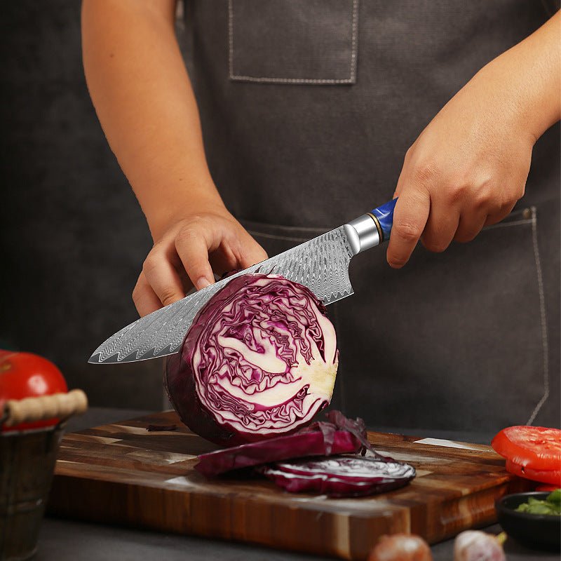 8 Inch Damascus Steel Chef Knife With Blue Resin Handle - Letcase