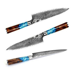Damascus Steel 8" Chef Knife With Blue Resin Handle - Letcase