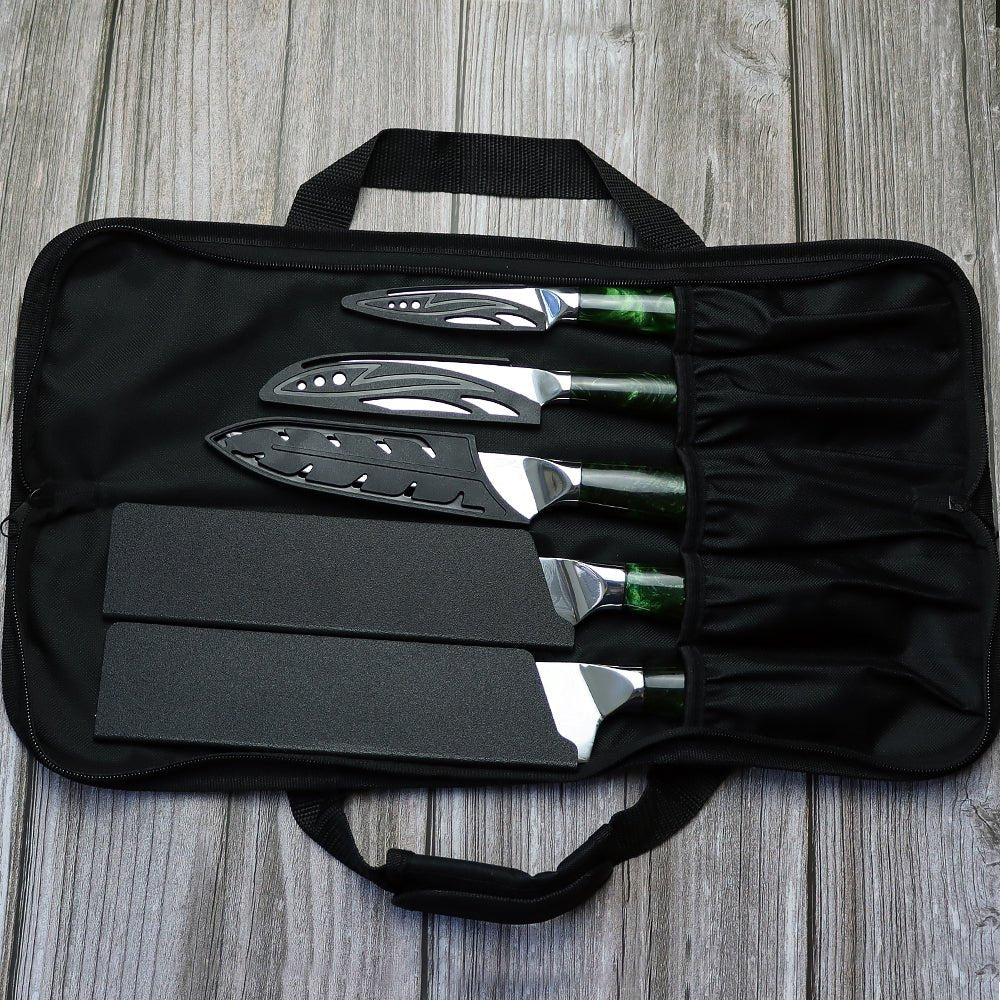 8 Piece Chef Knives Set, Ergonomic Green Resin Handle - Letcase