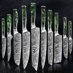 8 Piece Chef Knives Set, Ergonomic Green Resin Handle - Letcase