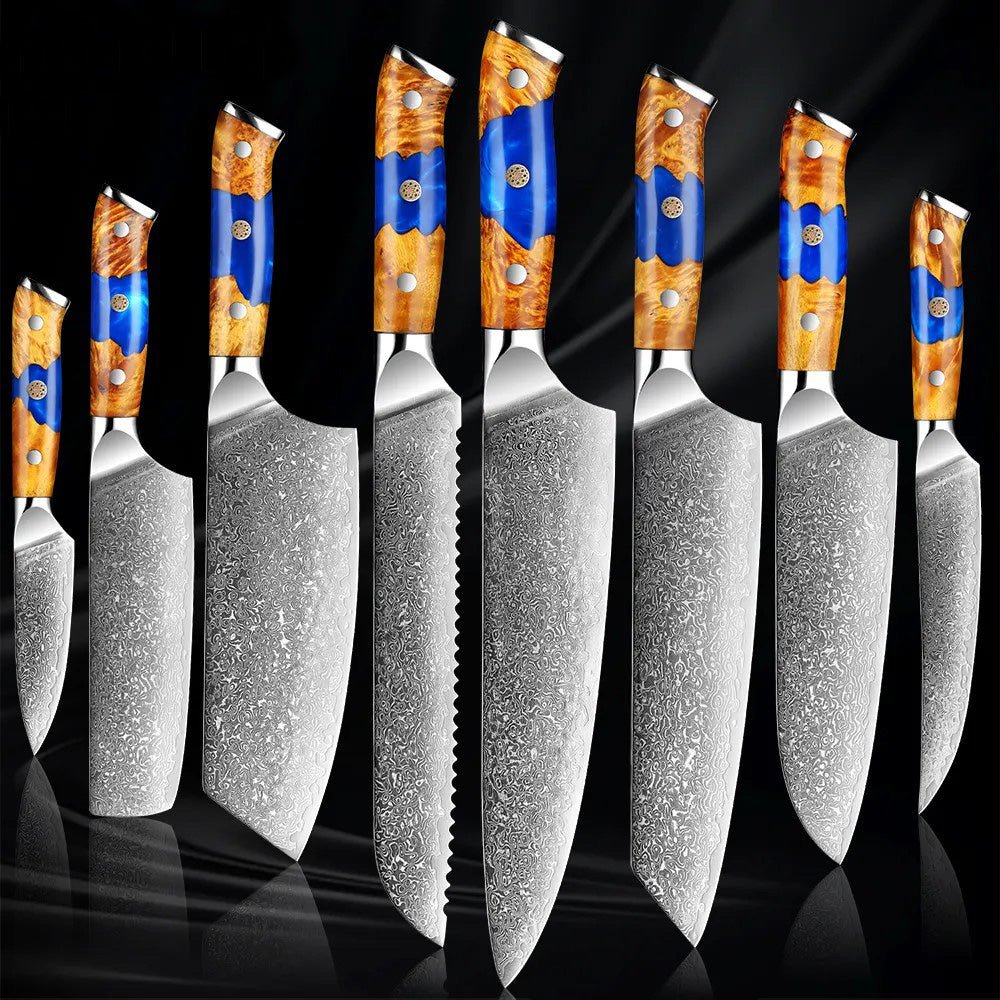 8-Piece Japanese Damascus Kitchen Knife Set - Letcase