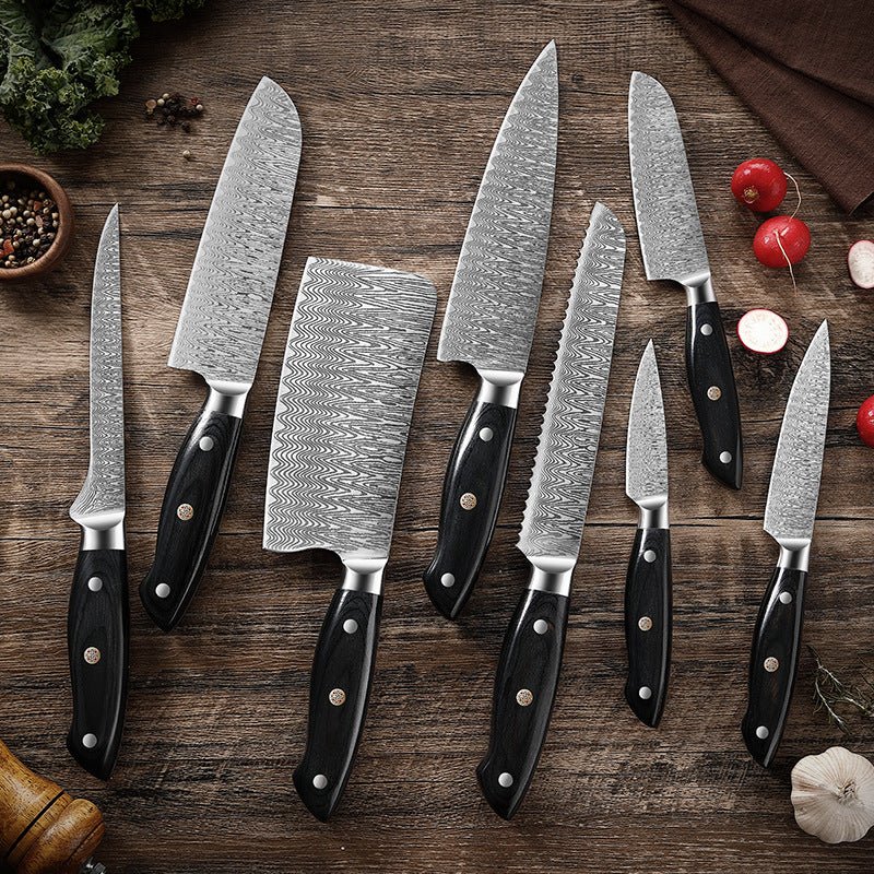 8PC Kitchen Knives Kit Chinese Damascus Stainless Steel Chef Knife