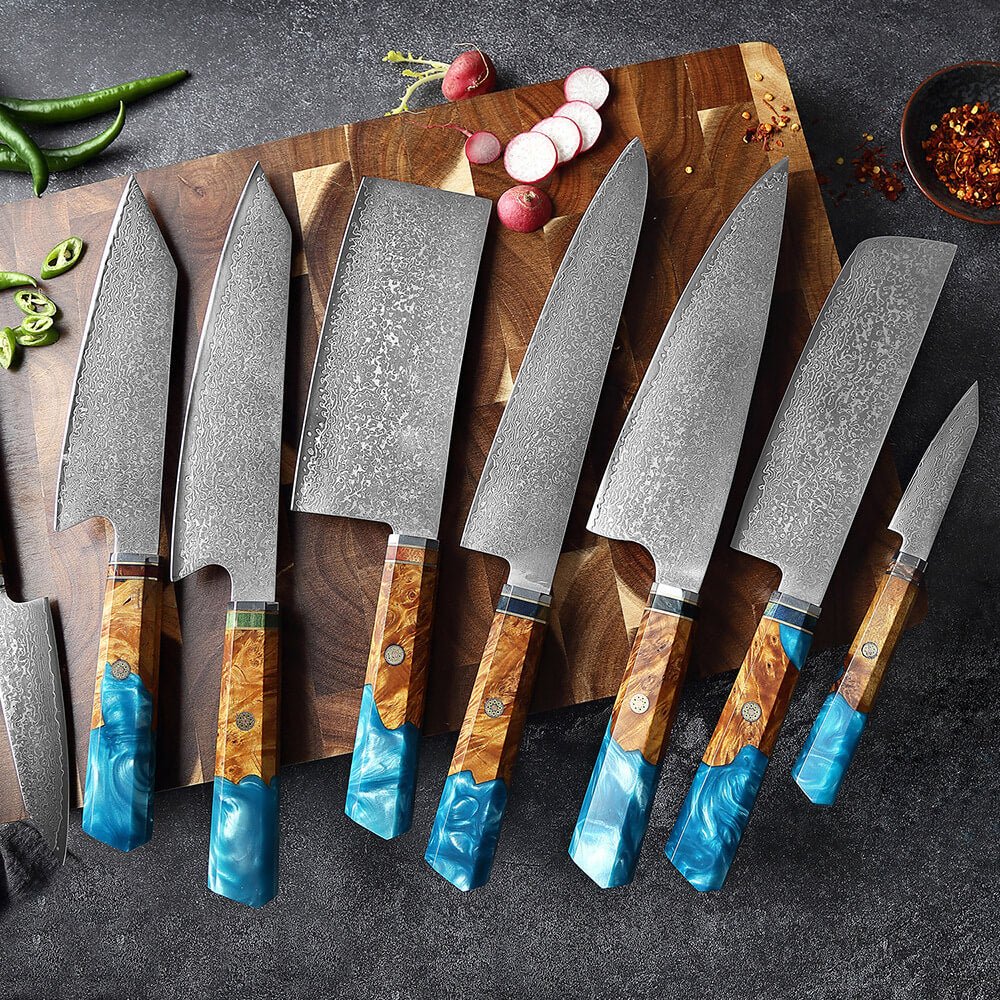 8 Piece Professional Knife Set Damascus Steel Knives - Letcase