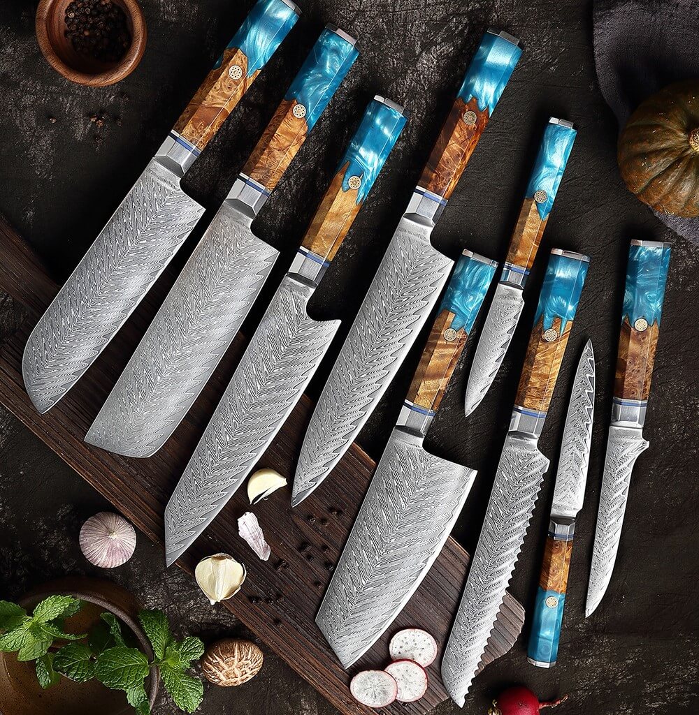 9 Piece Kitchen Knives Set Japanese Damascus Steel Chef Knife Set - Letcase