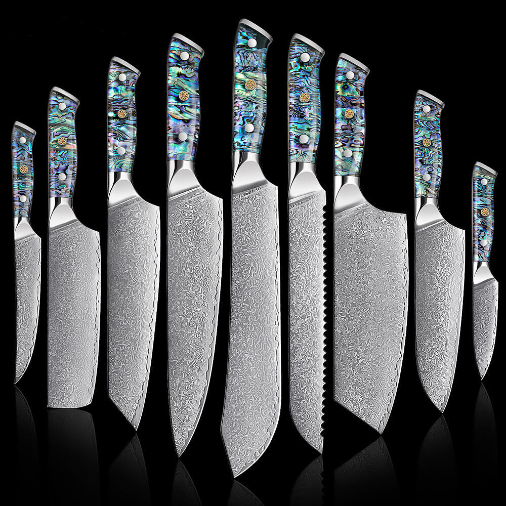 9 Piece Professional Damascus Chef Knife Set - Letcase