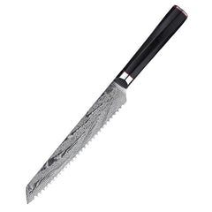 Damascus Bread Knife, 8" Serrated Bread Knife, Japanese AUS-10V Super Steel - Letcase
