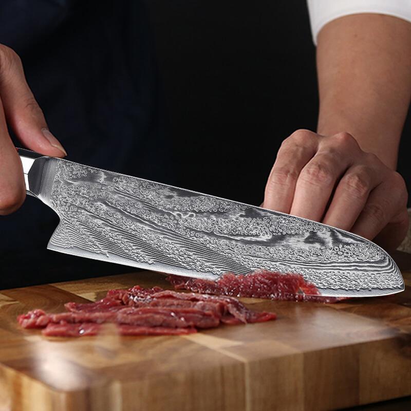 Damascus Santoku Knife, Japanese AUS10 steel - Narcissus Flower Serries - Letcase