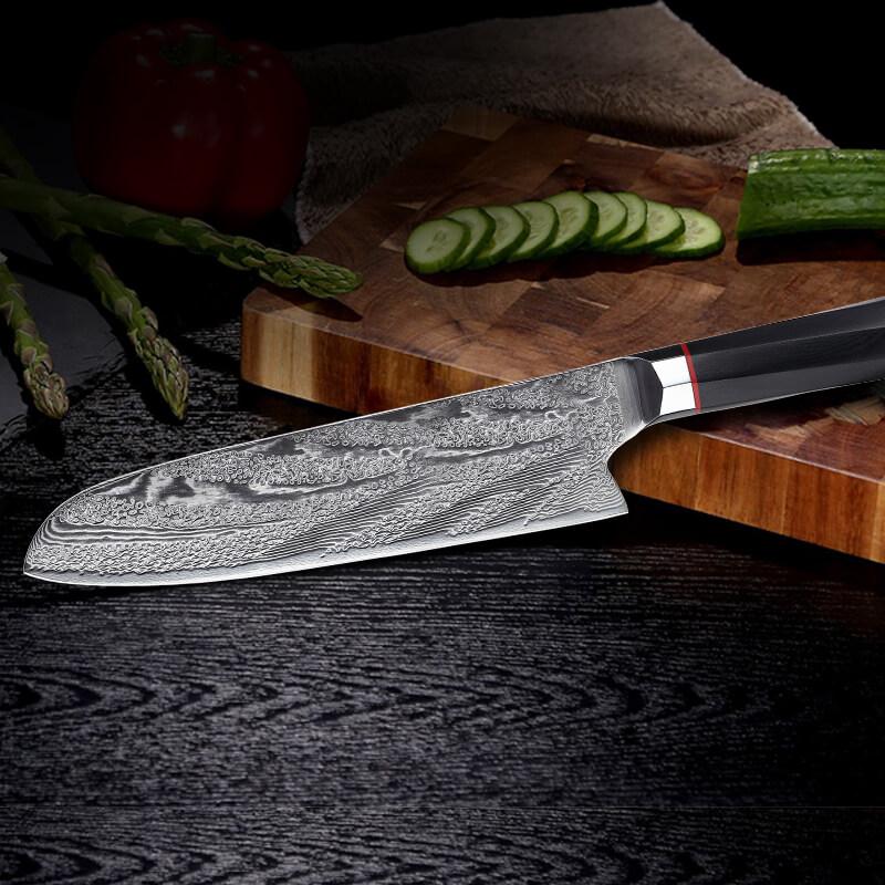 Damascus Santoku Knife, Japanese AUS10 steel - Narcissus Flower Serries - Letcase