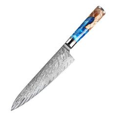 Damascus Steel 8" Chef Knife With Blue Resin Handle - Letcase