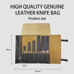 Genuine Leather Knife Roll Storage Bag, 6 pockets, Portable Chef Knife Case, Travell Friendly - Letcase