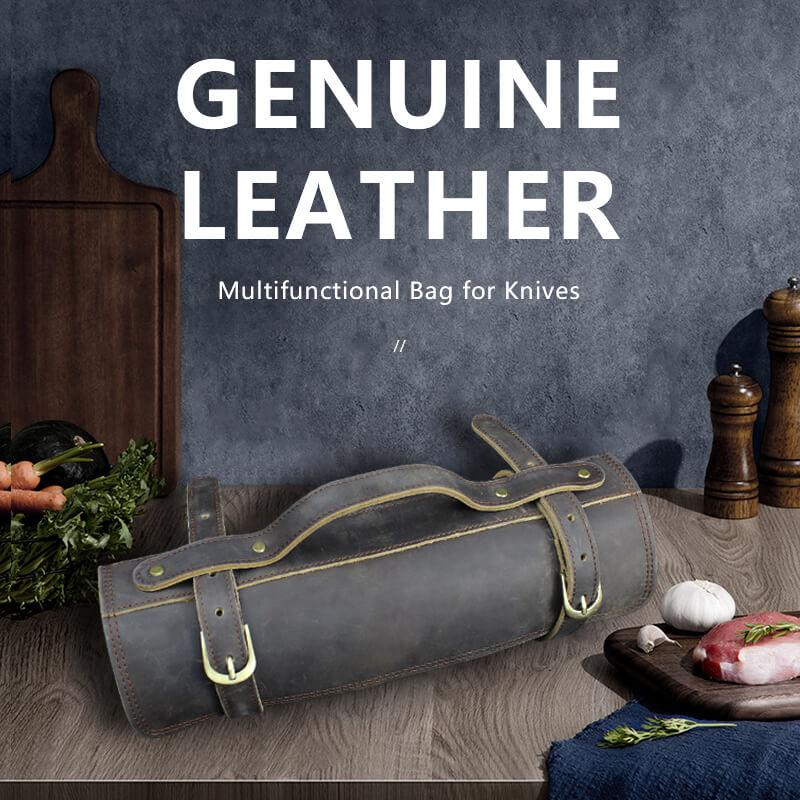 Genuine Leather Knife Roll Storage Bag, 6 pockets, Portable Chef Knife Case, Travell Friendly - Letcase