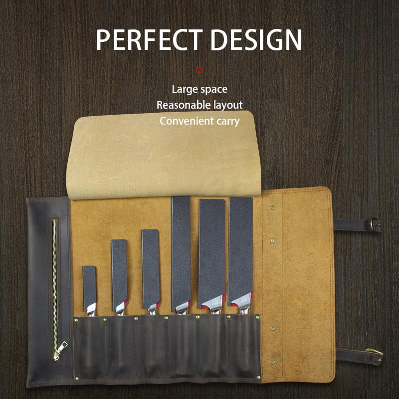 Genuine Leather Knife Roll Storage Bag, 6 pockets, Portable Chef Knife Case, Travell Friendly - Letcase