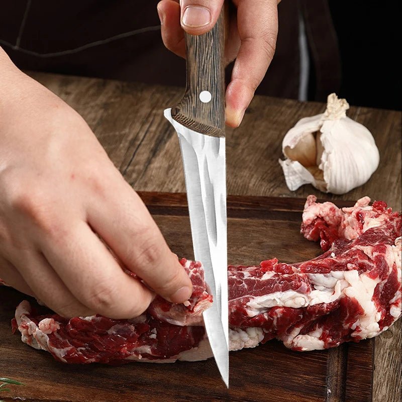 Hand Forged Boning Knife Chef Knife Cleaver Knife With Leather Sheath, 4-Piece - Letcase