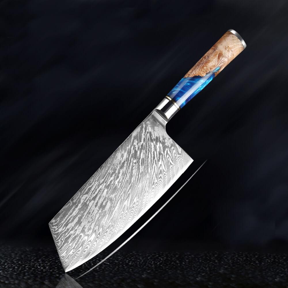 Hand Forged Chef Knives, Damascus Steel Knife, Colored Blue Resin Handle - Letcase