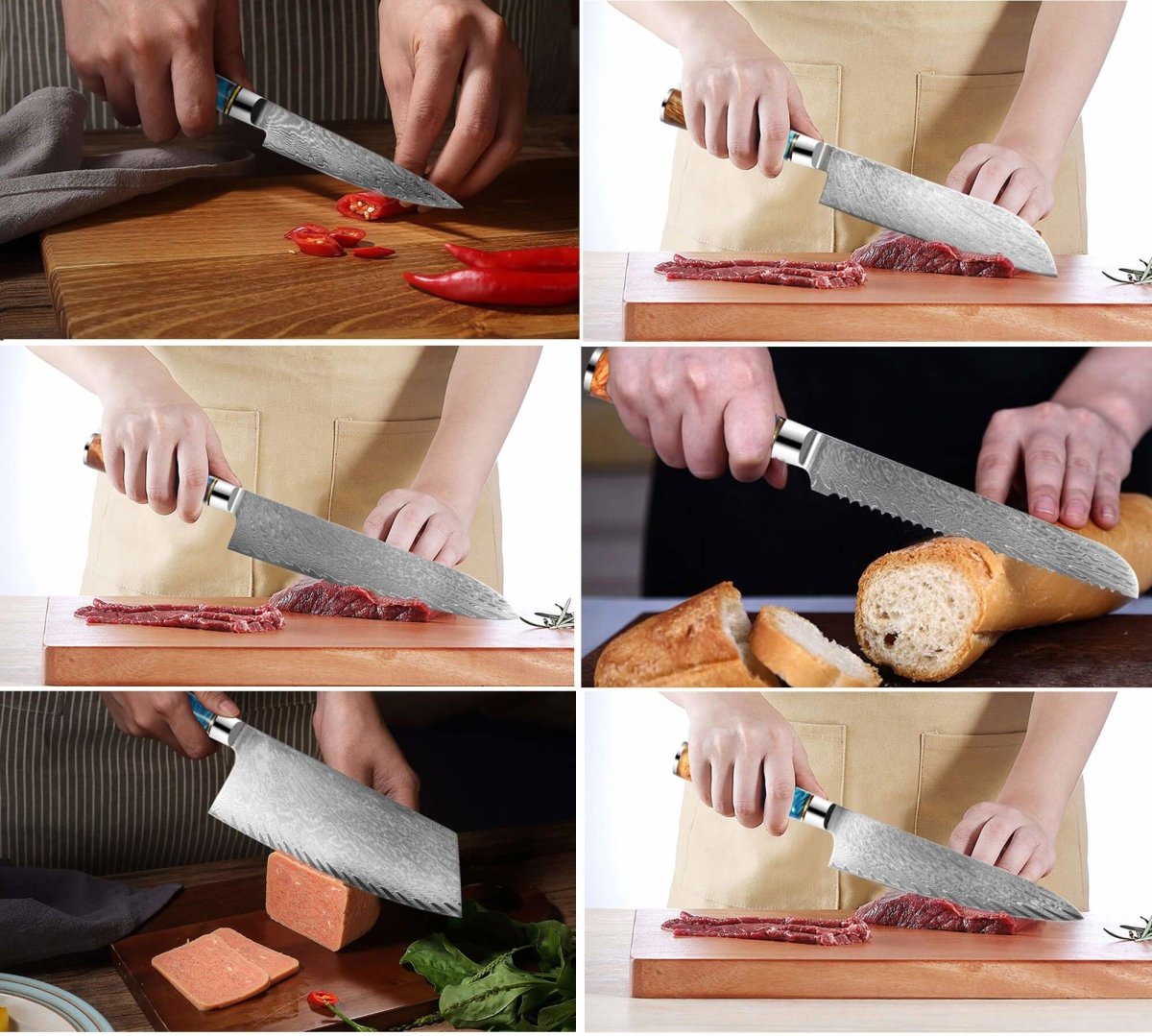 Hand Forged Chef Knives, Damascus Steel Knife, Colored Blue Resin Handle - Letcase