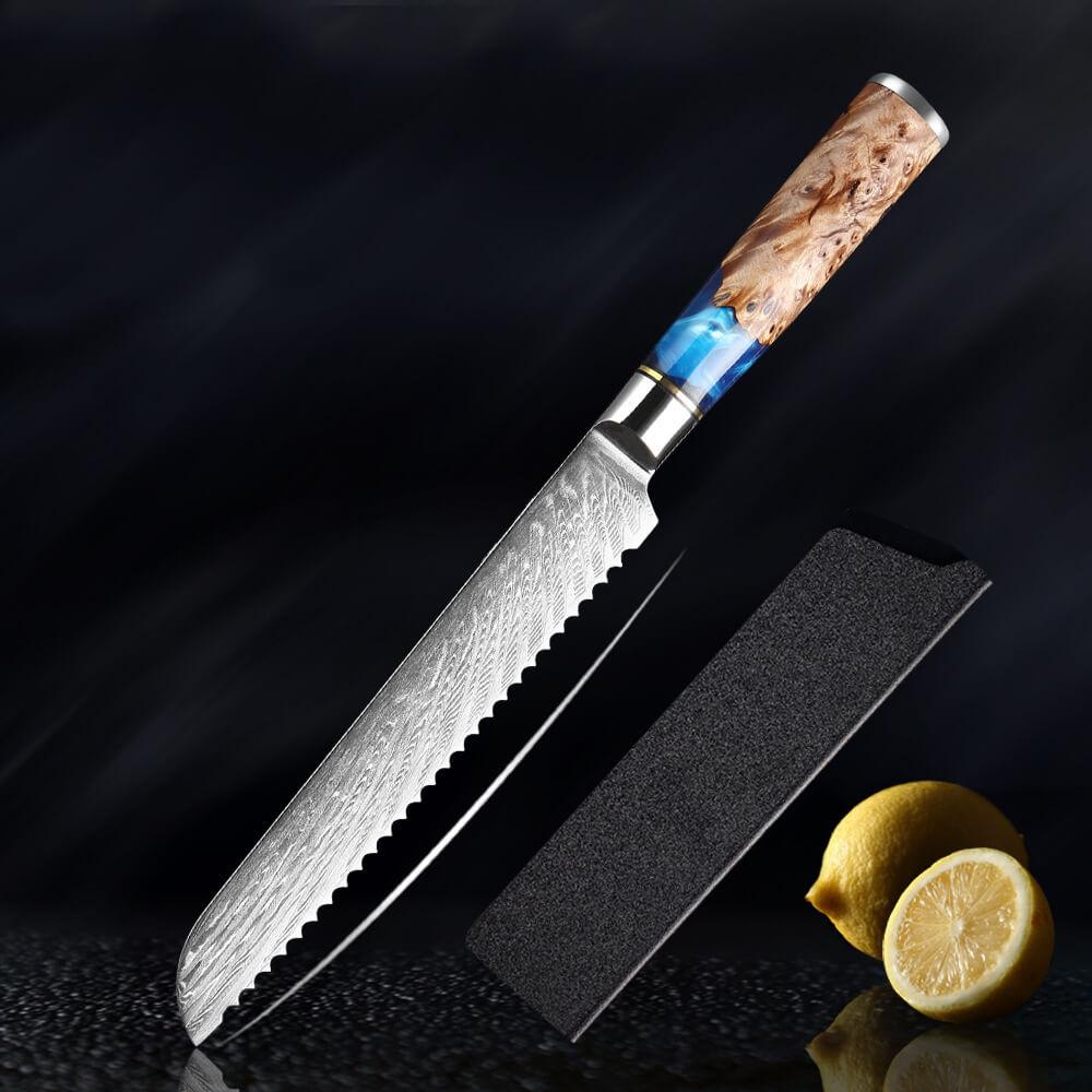 Hand Forged Chef Knives, Damascus Steel Knife, Colored Blue Resin Handle - Letcase