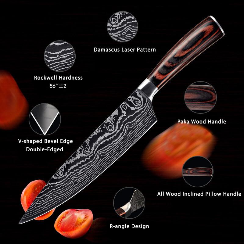 10 Types of Chef Knives, Kitchen Knife with Pattern, Stainless Steel Kitchen  Knife with Knife Cover