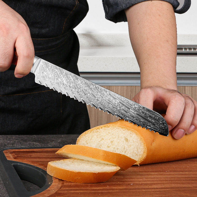 Japanese Damascus Kitchen Knife Set With Red Resin Wood Handle - Letcase