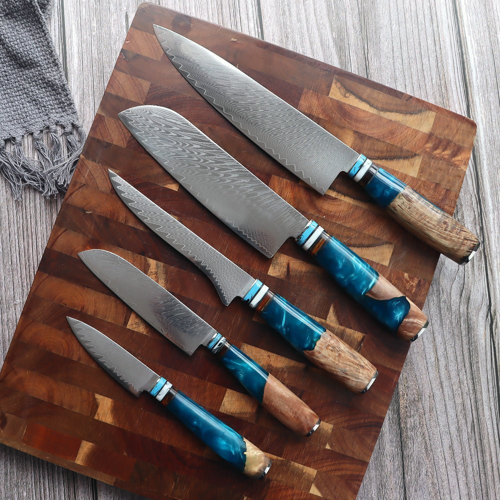 Japanese Damascus Kitchen Knife Set With VG10 Steel Core - Letcase