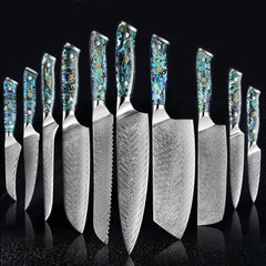 Japanese Damascus Steel Knife Set With Abalone Shell Handle - Letcase