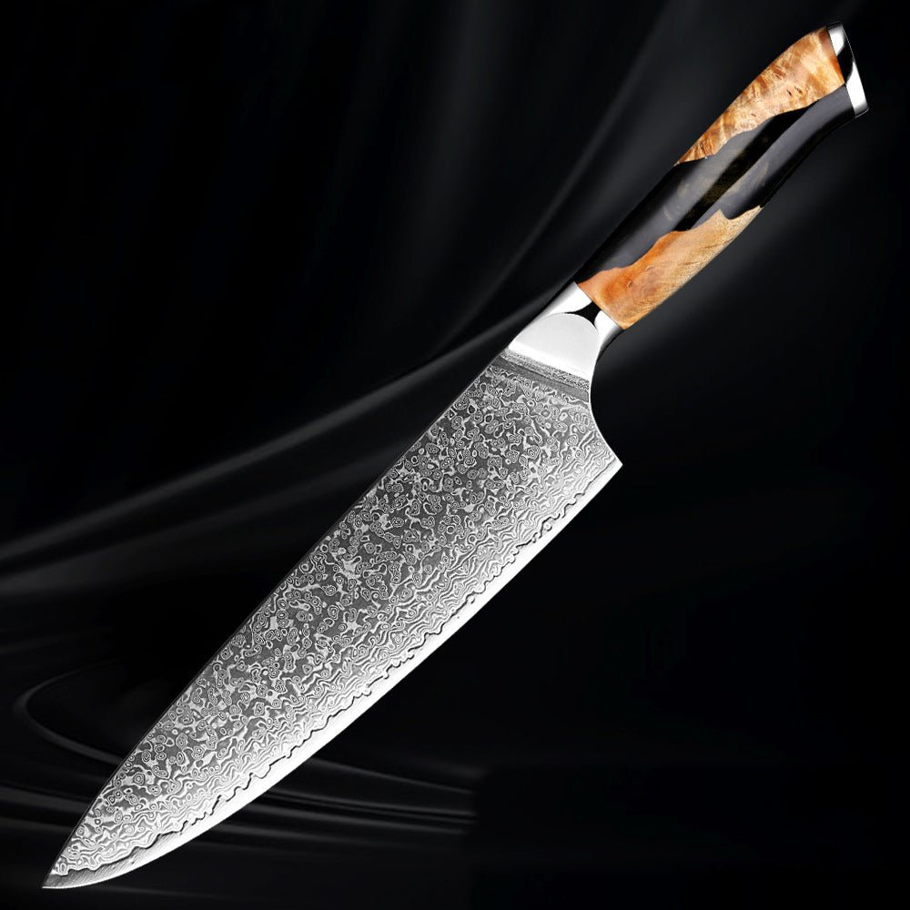 Japanese Damascus Steel Knife With Resin Stabilized Wood Handle - Letcase