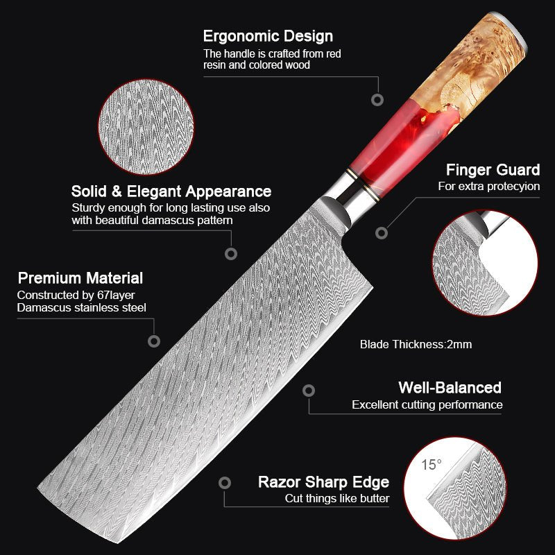 Japanese Vegetable Knife 7 Inch VG-10 Damascus Nakiri Knife - Letcase