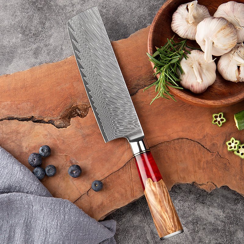 Japanese Vegetable Knife 7 Inch VG-10 Damascus Nakiri Knife - Letcase