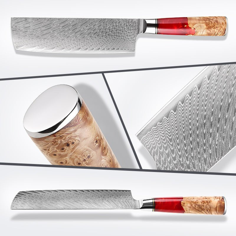 Japanese Vegetable Knife 7 Inch VG-10 Damascus Nakiri Knife - Letcase