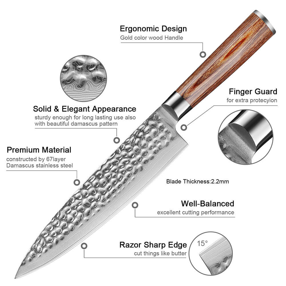 Kitchen Damascus Knife Set 5-Piece Professional Chef Knife Santoku Bread Utility Paring Knife - Letcase