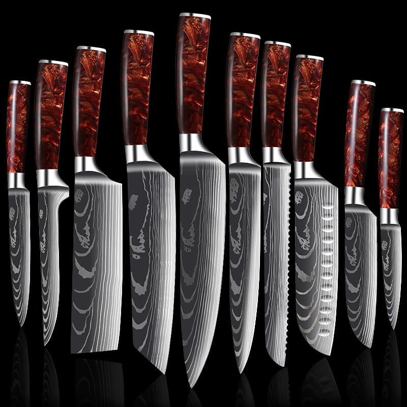 Premium Knife Set High Carbon Steel Kitchen Knives With Red Resin Handle - Letcase