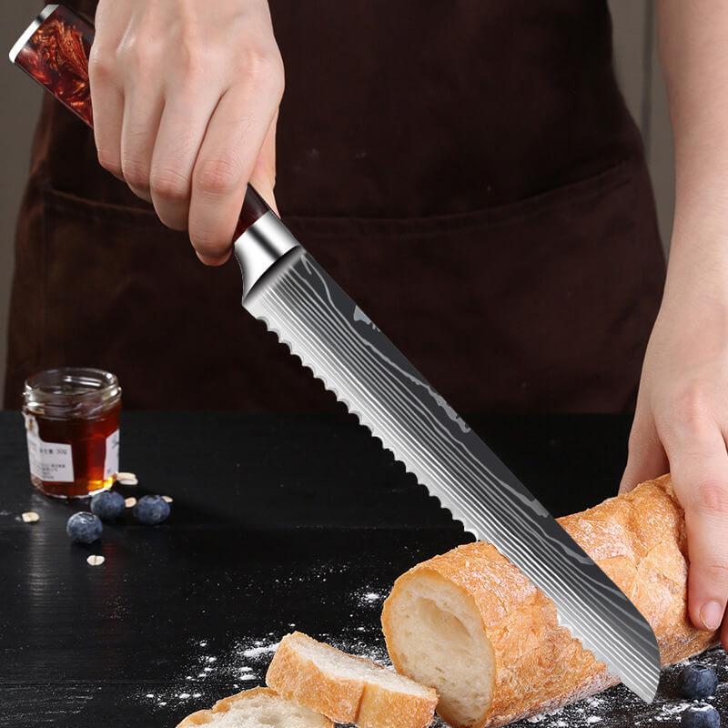 ZHEN - Kitchen Knife Set - Nakiri Chef Santoku Paring and Bread