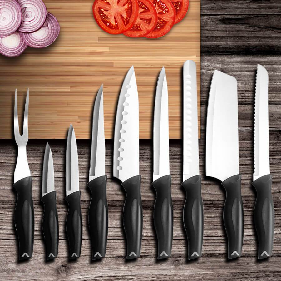 DFITO 9-Piece Kitchen Knife Set, Stainless Steel Professional Cutlery Knife  with Knife Sheaths, Ultra Sharp Kitchen Knives with Knife Storage Bag