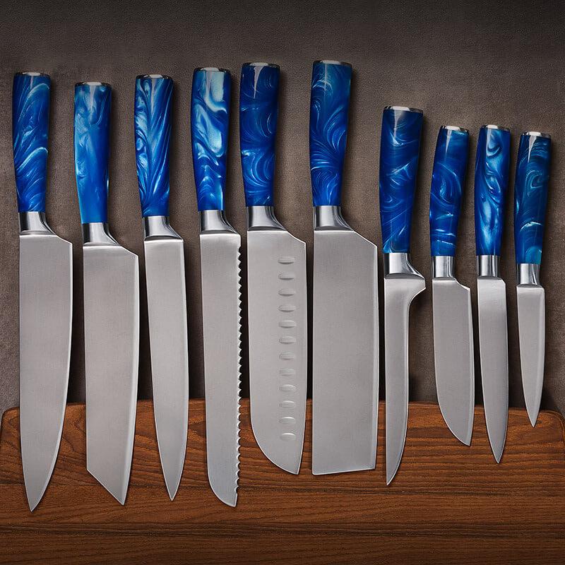 Stainless Steel 10 Piece Kitchen Knife Set(Blue Resin Handle Series) - Letcase