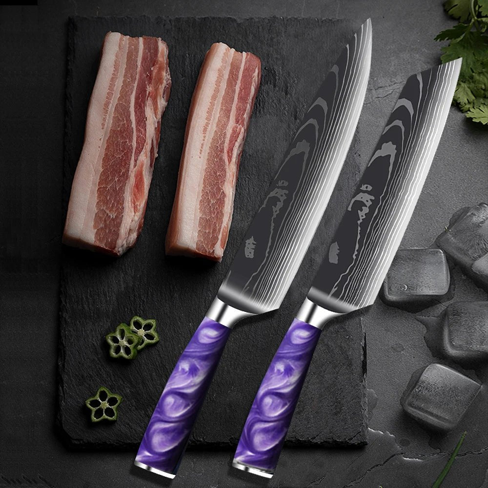 Starter Chef Knife Set With Purple Resin Handle - Letcase