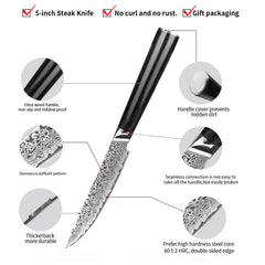 Steak Knives Set of 4, Japanese Damascus Steel, EBONY WOOD HANDLES - Letcase