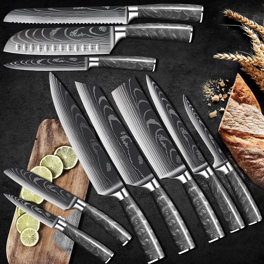 10 Piece High Carbon Stainless Steel Knife Set With Black Resin Handle - Letcase