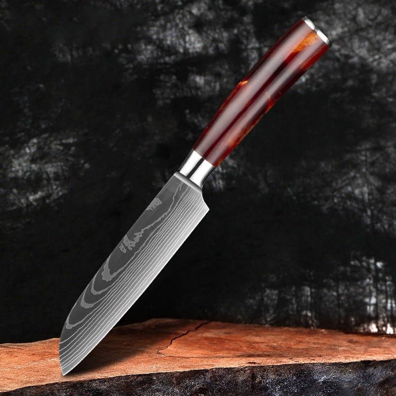 10-Piece Professional Knives Set with Red Resin Handle - Letcase