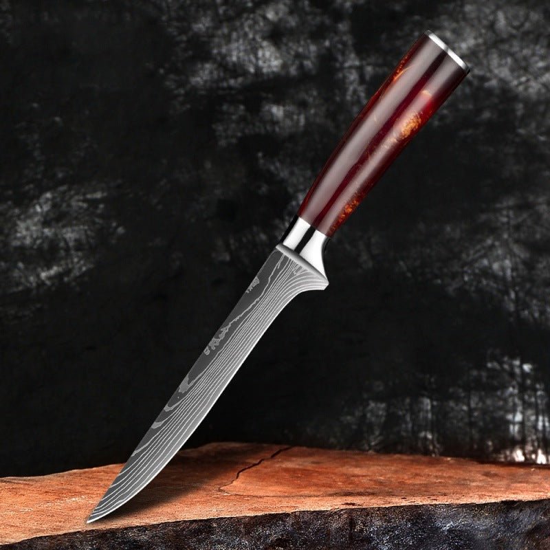 10-Piece Professional Knives Set with Red Resin Handle - Letcase