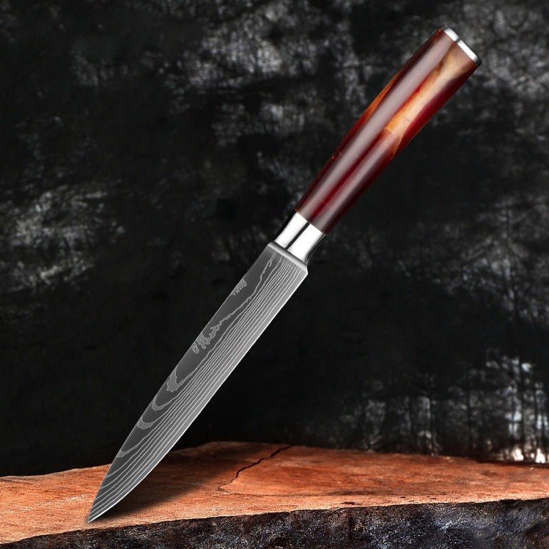 10-Piece Professional Knives Set with Red Resin Handle - Letcase