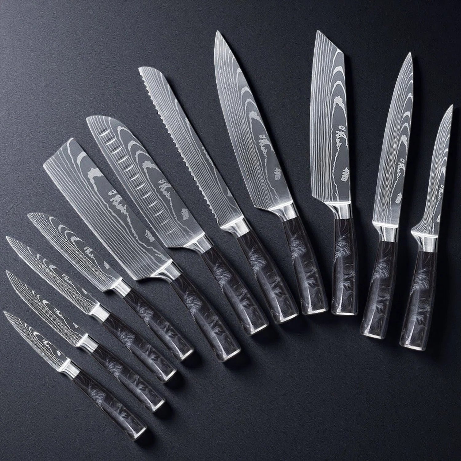 11-Piece Professional Chef Knife Set With Black Resin Handle